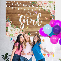 Lofaris Pink Flower and Flying Butterfly Baby Shower Backdrop