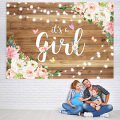 Lofaris Pink Flower and Flying Butterfly Baby Shower Backdrop