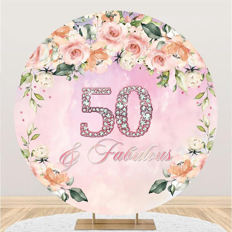 Lofaris Pink Flower Circle Happy 50th Birthday Party Backdrop