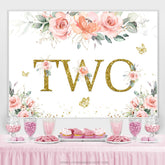 Lofaris Pink Flower Glitter Butterfly Wild Two Birthday Backdrop