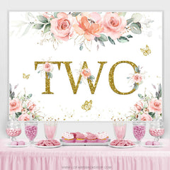 Lofaris Pink Flower Glitter Butterfly Wild Two Birthday Backdrop