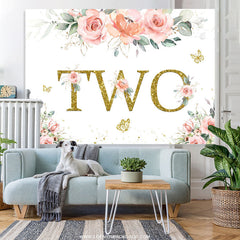 Lofaris Pink Flower Glitter Butterfly Wild Two Birthday Backdrop