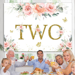 Lofaris Pink Flower Glitter Butterfly Wild Two Birthday Backdrop