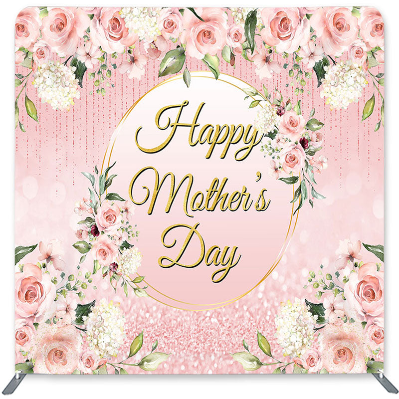 Lofaris Pink Flower Glitter Double-Sided Backdrop for Mothers Day