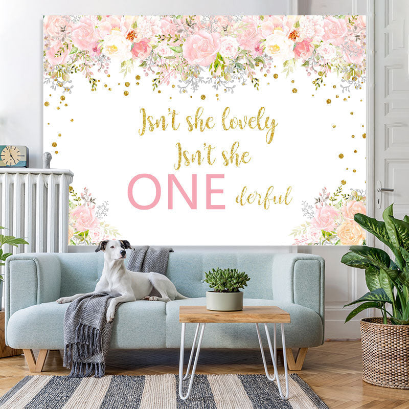 Lofaris Pink Flower Lovely Her Is Onederful Birthday Backdrop