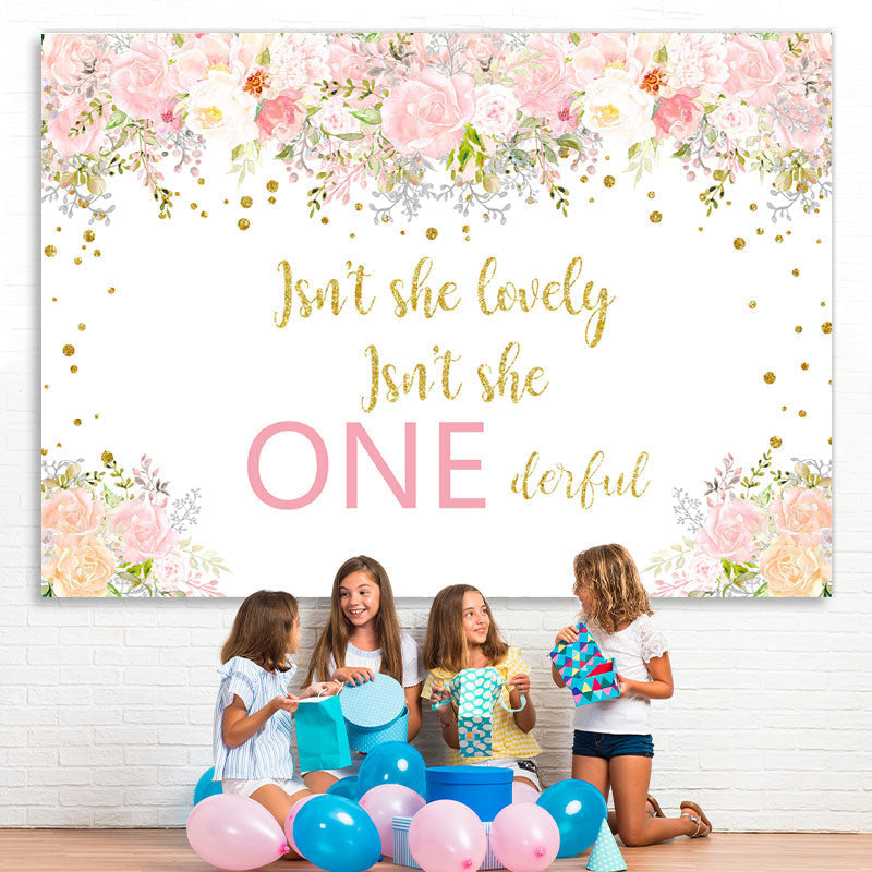 Lofaris Pink Flower Lovely Her Is Onederful Birthday Backdrop