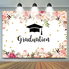 Lofaris Pink Flowers And Glitter Golden Dot Graduation Backdrop