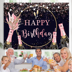 Lofaris Pink Glitter and Champagne Happy Birthday Backdrop