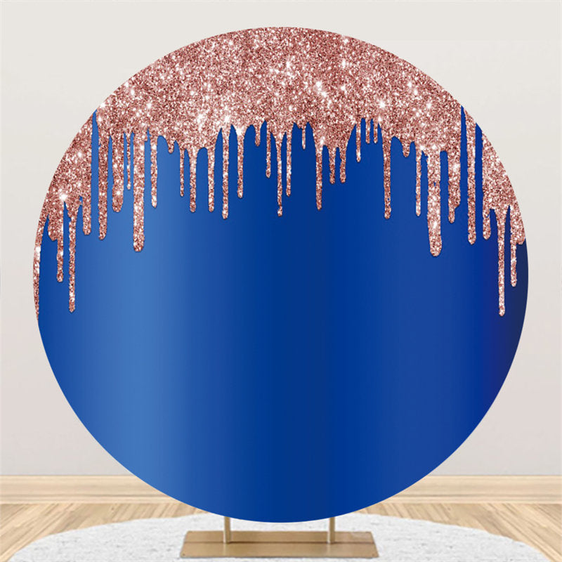 Lofaris Pink Glitter And Dark Blue Round Birthday Backdrop