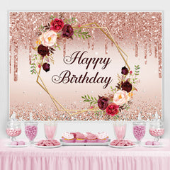 Lofaris Pink Glitter And Floral Happy Birthday Party Backdrop