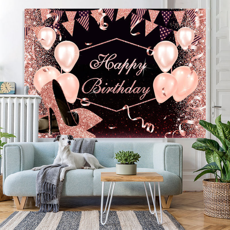 Lofaris Pink and Black Heels Happy Birthday Backdrop for Women