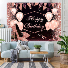 Lofaris Pink and Black Heels Happy Birthday Backdrop for Women