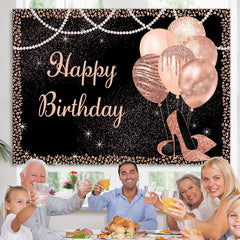 Lofaris Pink Glitter Balloons And Heels Black Birthday Backdrop
