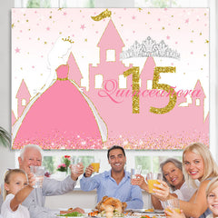 Lofaris Pink Glitter Golden Sweet 15 Happy Birthday Backdrop