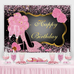 Lofaris Pink Glitter Happy Birthday Backdrop for Women Girls