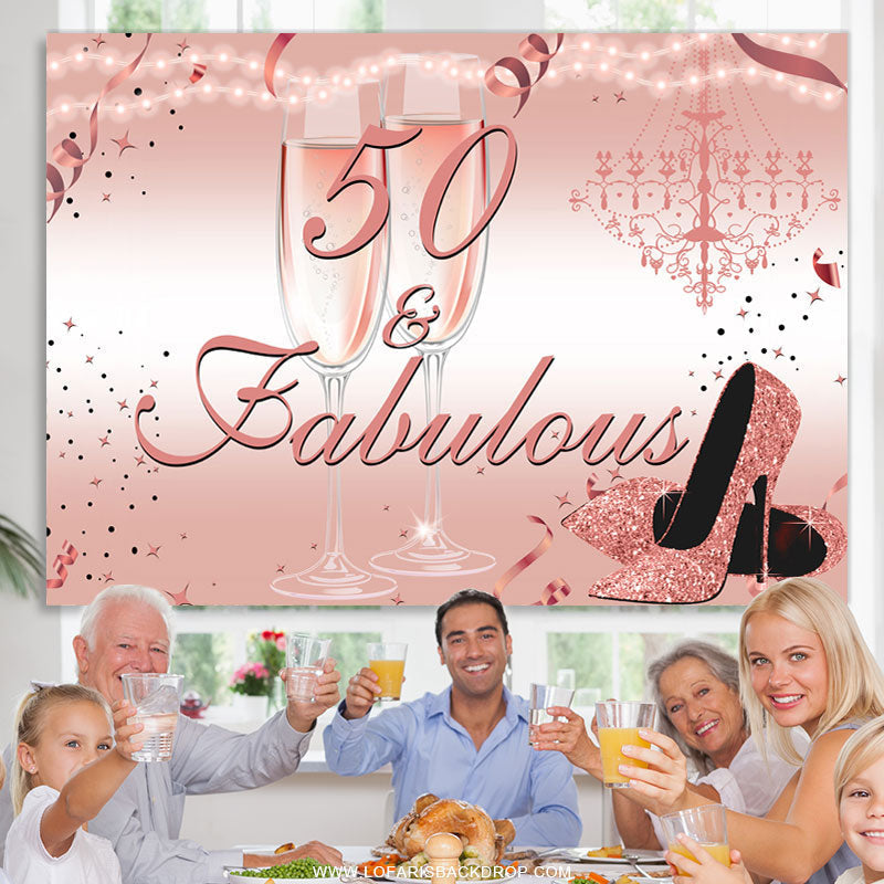 Lofaris Pink Glitter Heels 50th Fabulous Birthday Backdrop