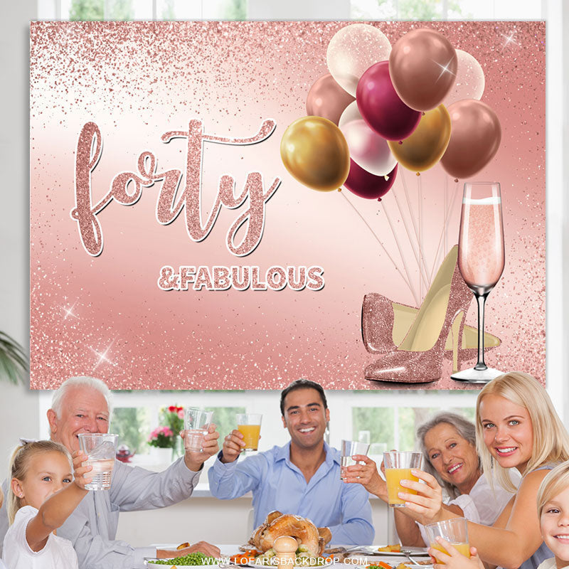 Lofaris Pink Glitter Heels And Balloons Birthday Backdrop For Girl