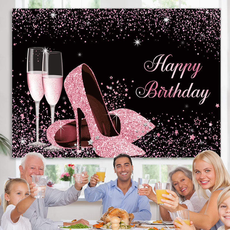Lofaris Pink Glitter High Heels Birthday Backdrop for girl