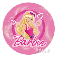 Lofaris Pink Glitter Princess Round Happy Birthday Backdrop