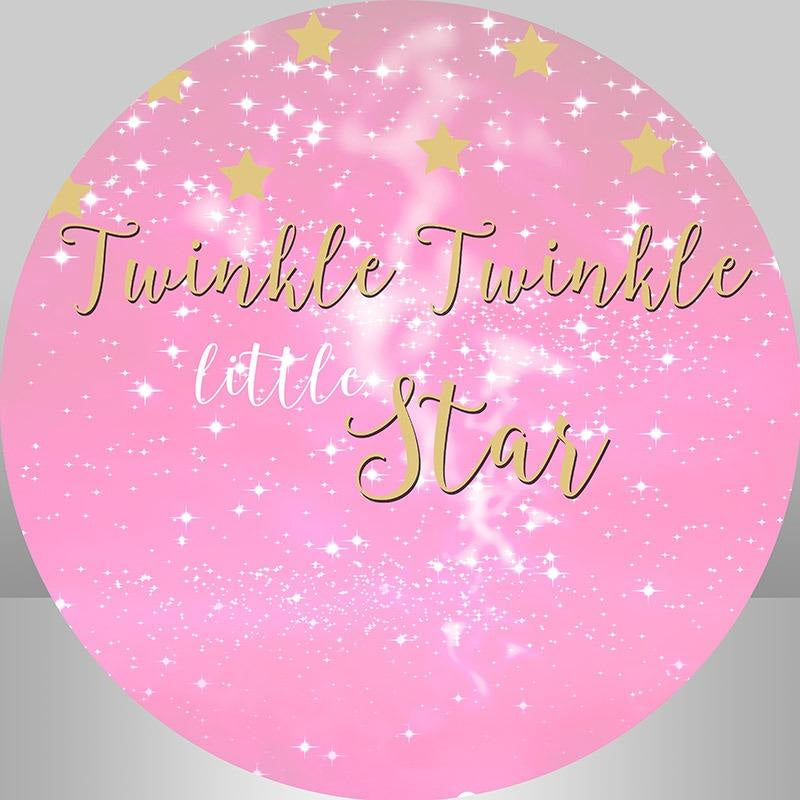 Lofaris Pink Glitter Twinkle Star Theme Round Birthday Backdrop