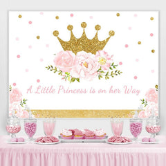 Lofaris Pink Gold Crown Flowers Baby Shower Backdrop for Girl