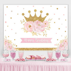 Lofaris Pink Gold Floral Crown Happy Birthday Party Backdrop for Girl