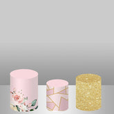 Lofaris Pink Gold Glitter Floral Backdrop Plinth Cylinder Cover Kit