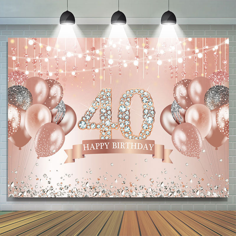Lofaris Pink Happy 40th Birthday Sparkle Balloon Diamonds Backdrop for Women