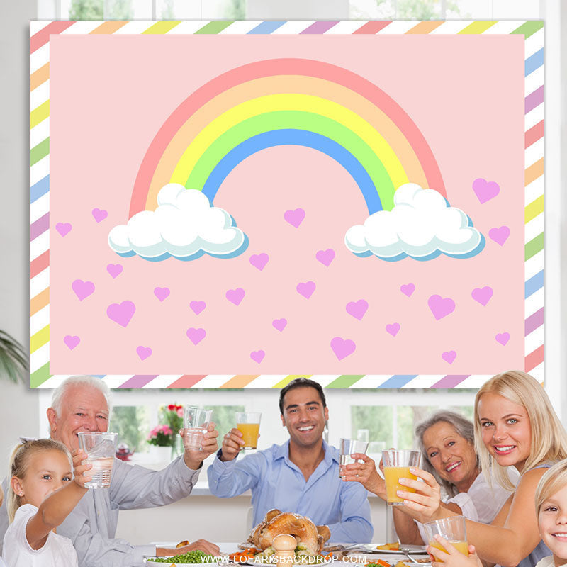 Lofaris Pink Heart And Rainbow Themed Baby Shower Backdrop