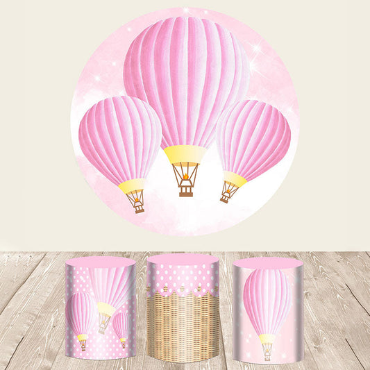 Lofaris Pink Hot Air Balloon In The Sky Round Backdrop Kit
