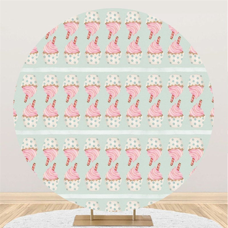 Lofaris Pink Ice Cream Round Green Birthday Backdrop For Kids