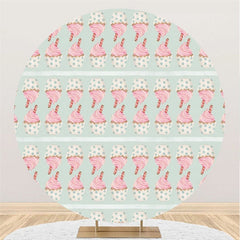 Lofaris Pink Ice Cream Round Green Birthday Backdrop For Kids