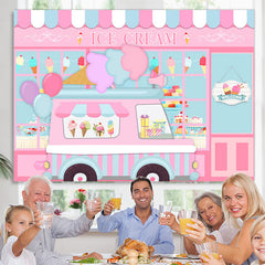 Lofaris Pink Ice Cream Truck Shop Birthday Party Backdrop