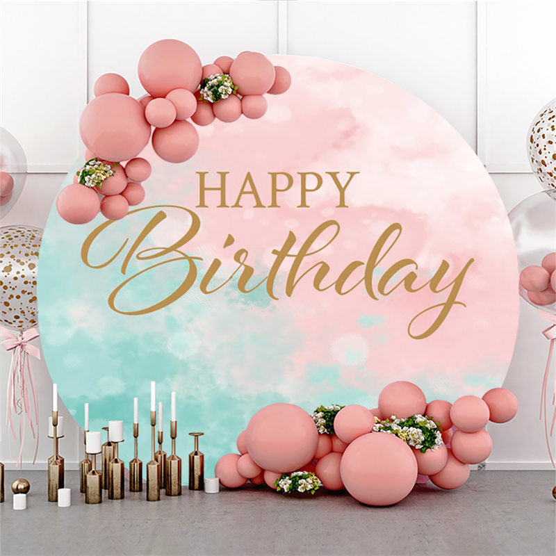 Lofaris Pink Light Cyan Happy Birthday Circle Backdrop For Party