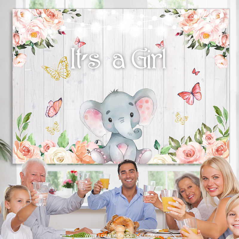 Lofaris Pink Light Floral Its A Girl Spring Baby Shower Backdrop