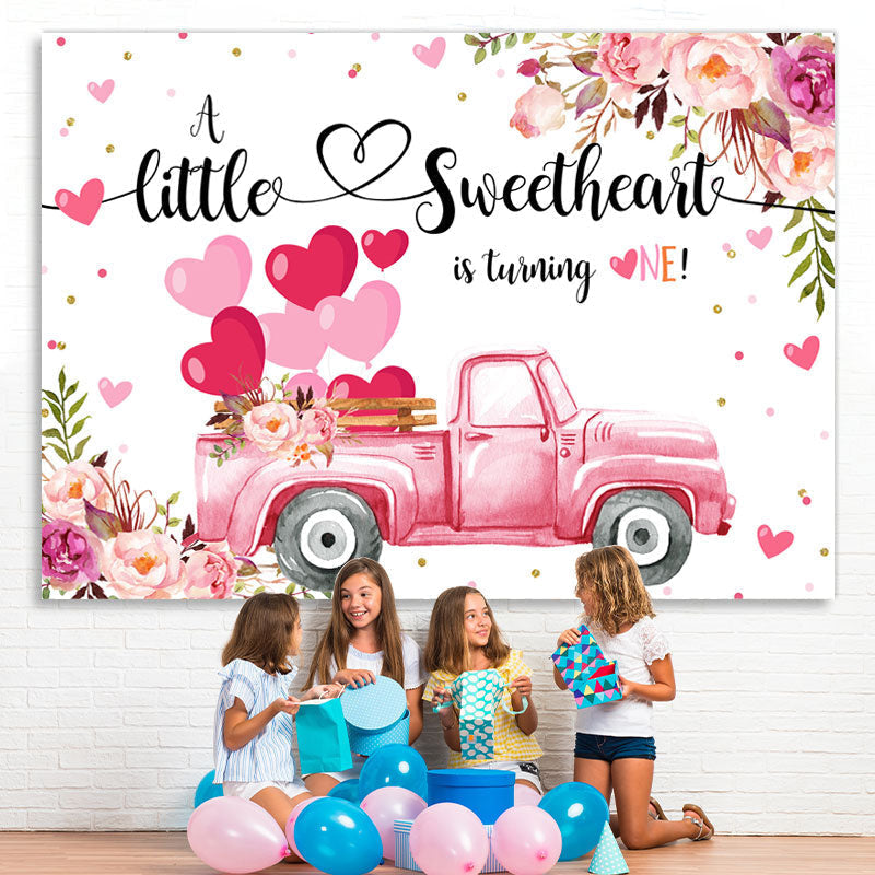 Lofaris Pink Little Sweet Heart Turnning One Birthday Backdrop