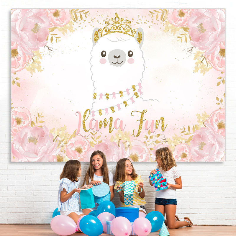Lofaris Pink Llama Princess Floral Baby Shower Birthday Backdrop