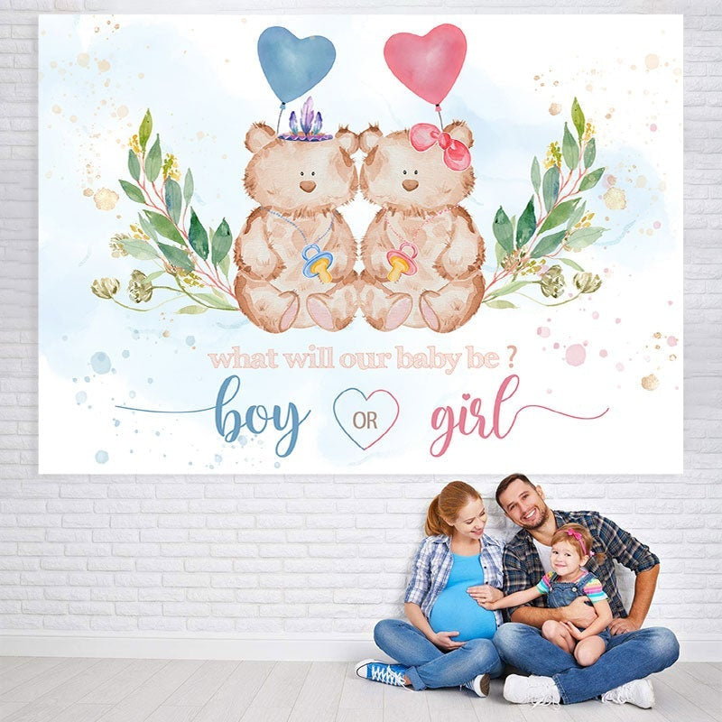 Lofaris Pink and Blue Bears Balloon Baby Shower Backdrop