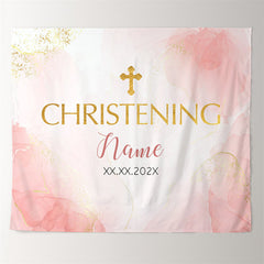 Lofaris Pink Watercolor Christening Gold Baptism Backdrop For Girl