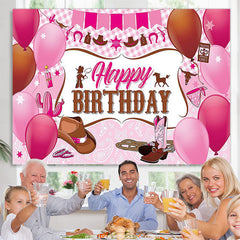 Lofaris Pink Plaid Balloon Cowgirl Happy Birthday Backdrop