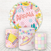 Lofaris Pink Plaid Fiesta Round Birthday Backdrop Kit For Girl