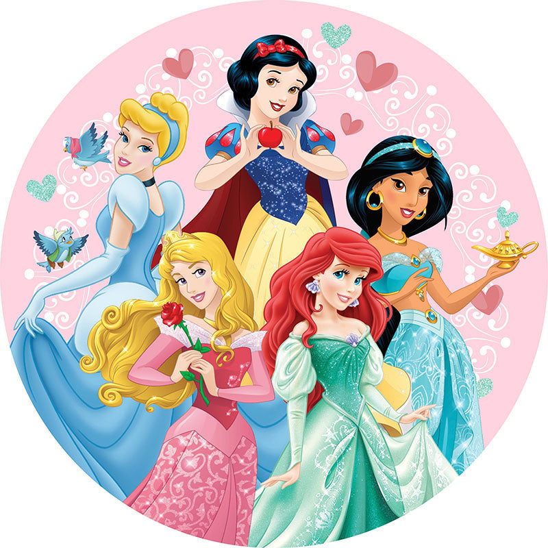 Lofaris Pink Princess Theme Lovely Round Happy Birthday Backdrop
