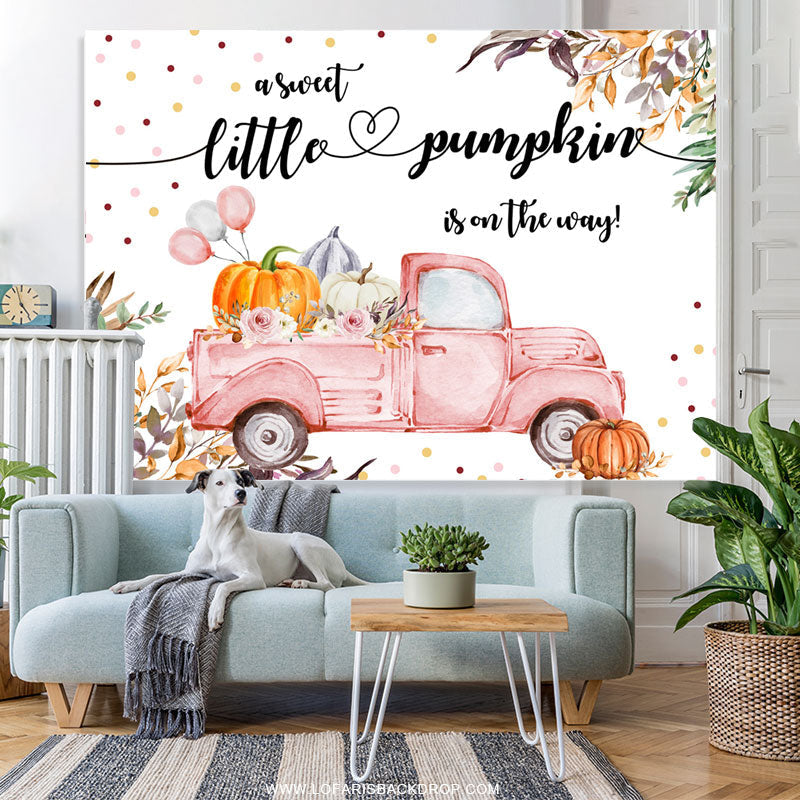 Lofaris Pink Pumpkin Balloon Truck Autumn Baby Shower Backdrop
