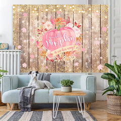 Lofaris Pink Pumpkin Golden Bokeh Wooden Baby Shower Backdrop