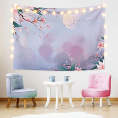 Lofaris Pink Purple Moon Floral Painting Style Custom Tapestry