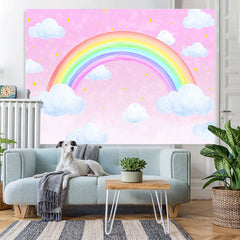 Lofaris Pink Rainbow Sky Sloud Star Girl Birthday Party Backdrop