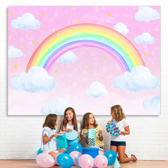 Lofaris Pink Rainbow Sky Sloud Star Girl Birthday Party Backdrop