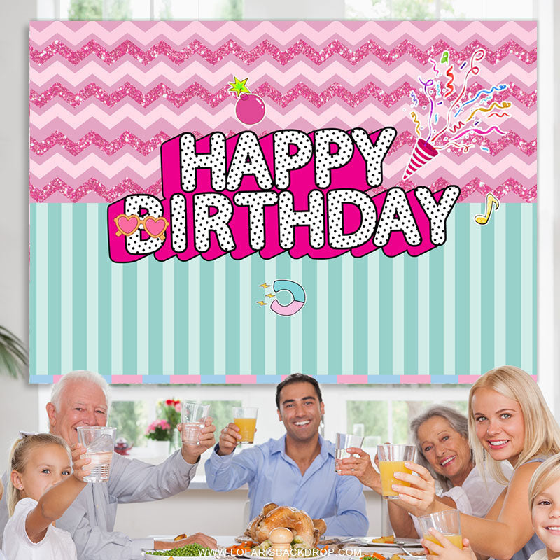 Lofaris Pink Ripple And Green Stripe Happy Birthday Backdorp