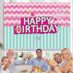 Lofaris Pink Ripple And Green Stripe Happy Birthday Backdorp