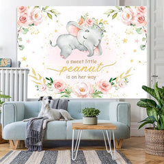 Lofaris Pink Rose Baby Elephent Shower Backdrop for Girl